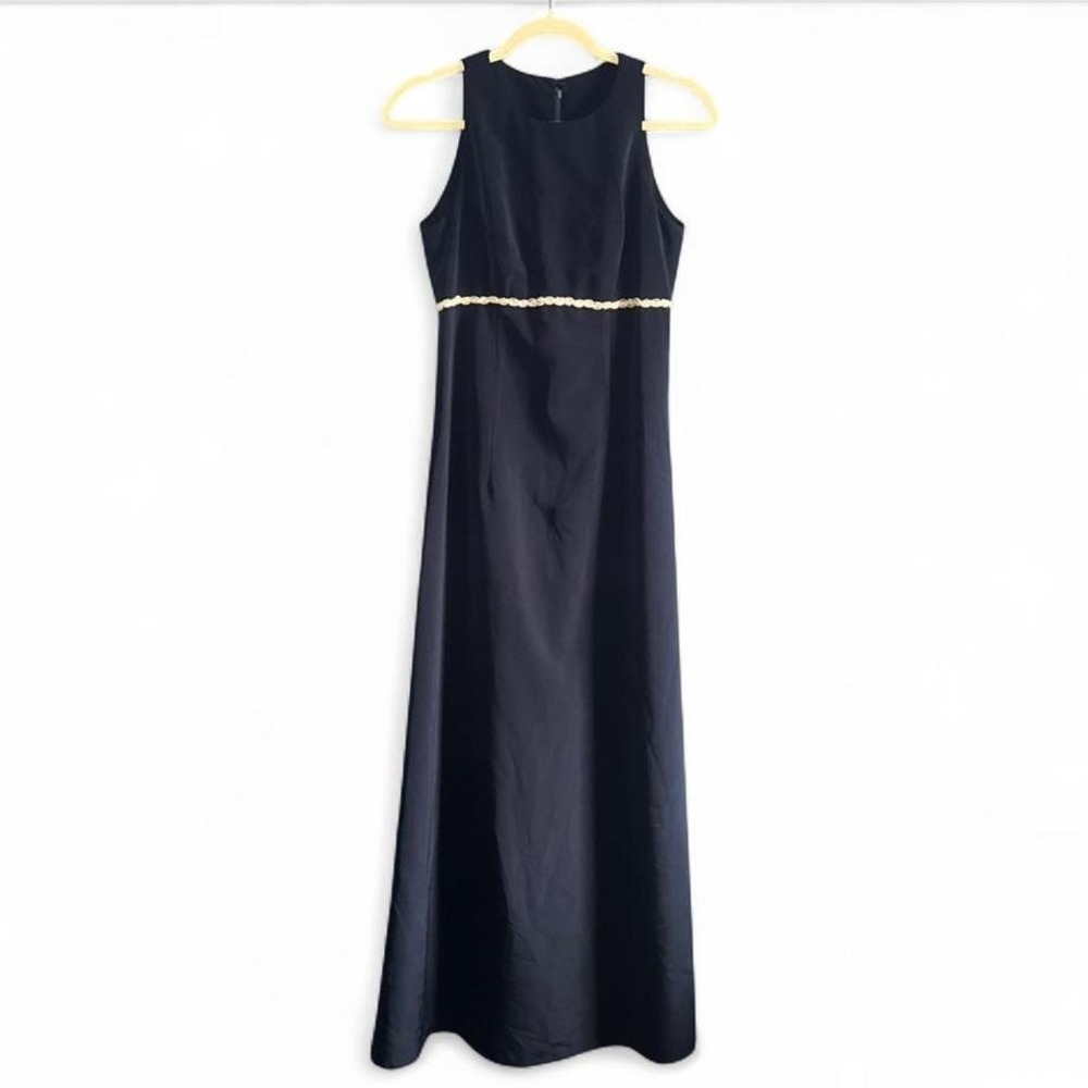 Vintage Navy Formal Dress Women's Size Small Lace High Neck Maxi Gown Boho
